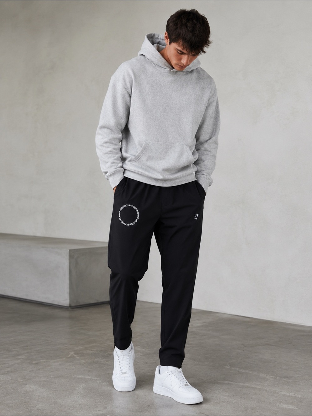 Gymshark "Keep Showing Up" Black Athletic Joggers Pants Small Zips